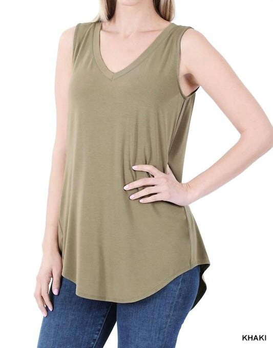 Zenana - Women's Luxe Rayon Sleeveless V Neck Tank Top