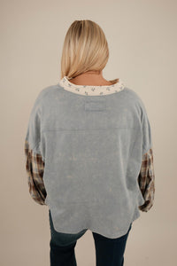 Ee:Some - Plaid Floral Long Sleeve Top