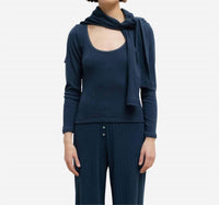 Leset - Pointelle Long-sleeve Scoop Neck Top