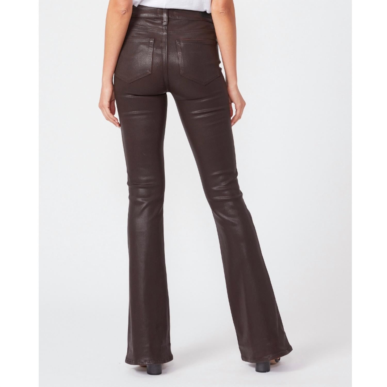 Paige Women's Lou Lou Coated High Rise Flare Jean in brown - women's jeans - detail view