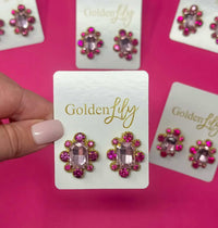 Golden Lily Women's Statement Stud Earrings in dark pink light pink - women's jewelry