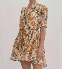 Entro - Women's Leaf Print Braided Belt Shirt Dress