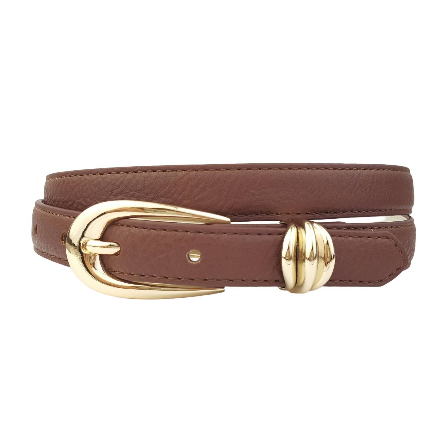 Axesoria West Women's Skinny Leather Belt With Buckle in brown - women's accessory