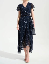 Joseph Ribkoff - Printed Chiffon High Low Wrap Dress