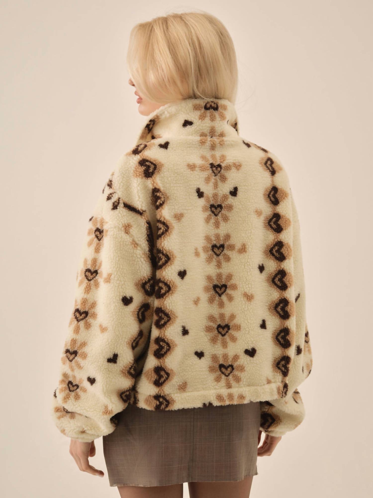for Love & Lemons Betty Sherpa Zip Up Sweaters in cream - women's jacket - detail view