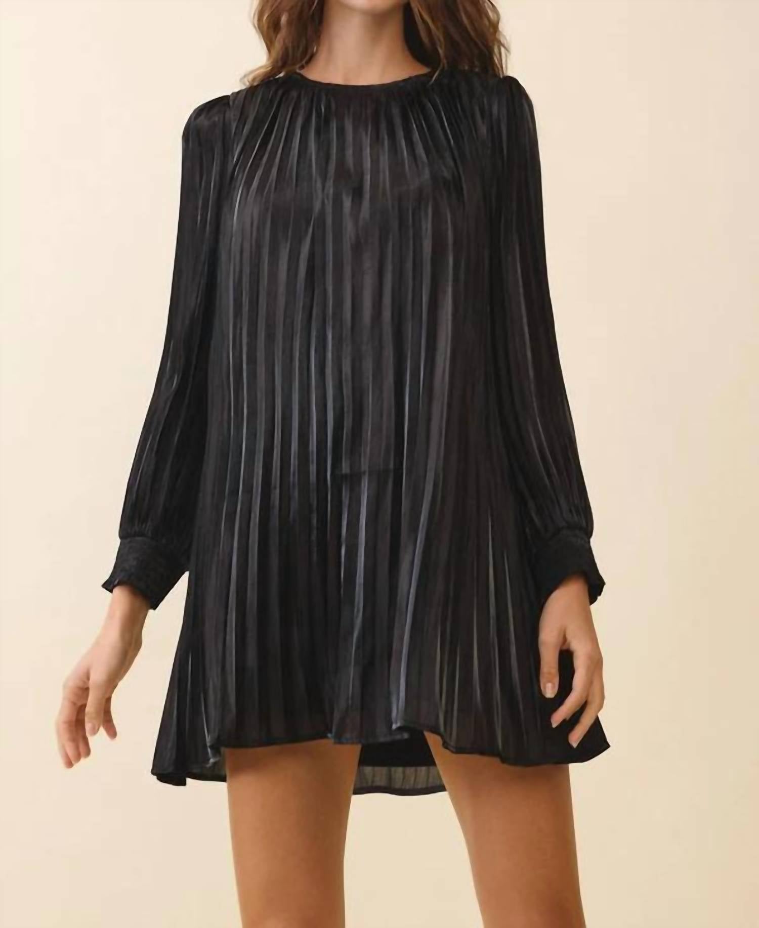 Entro - Metallic Pleated Relaxed A Line Mini Dress