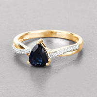 Diana M Jewels Women's Pear Natural Blue Sapphire Fashion Ring (1.17 Ct) - Petite in 14k yellow gold - women's jewelry - detail view