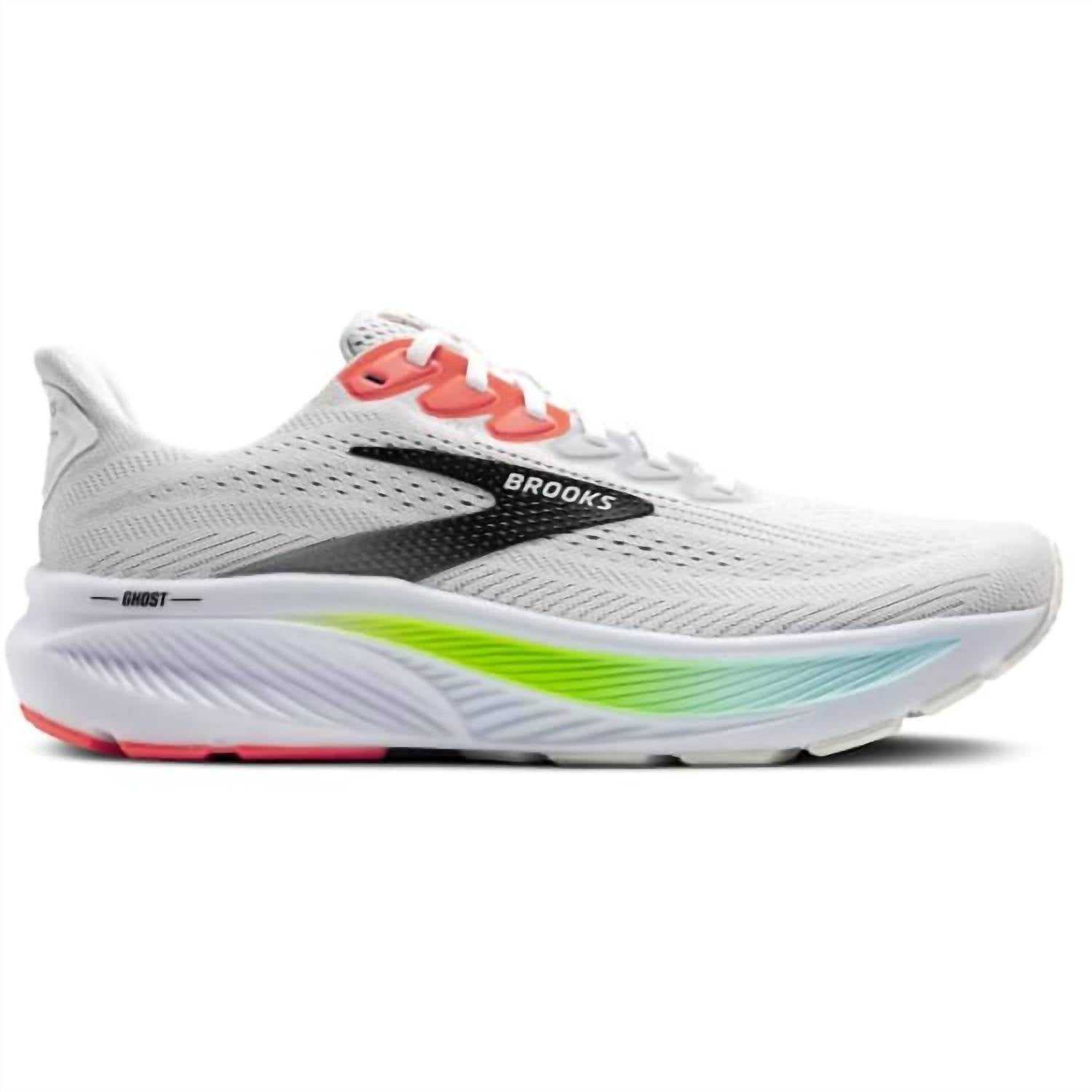 BROOKS Men's Ghost 17 Shoe in white pink clay gecko - men's shoe - detail view