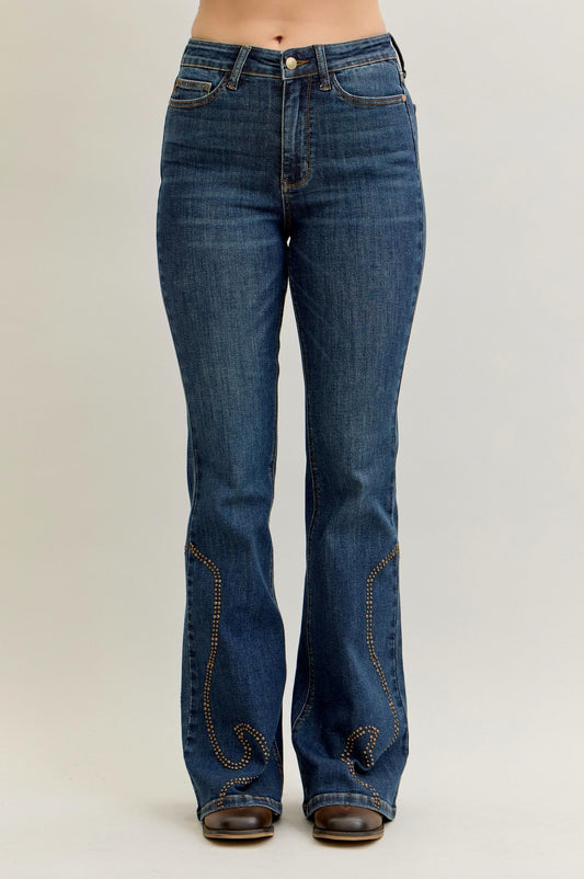 Judy Blue - High Waist Western Stud Flare Jeans