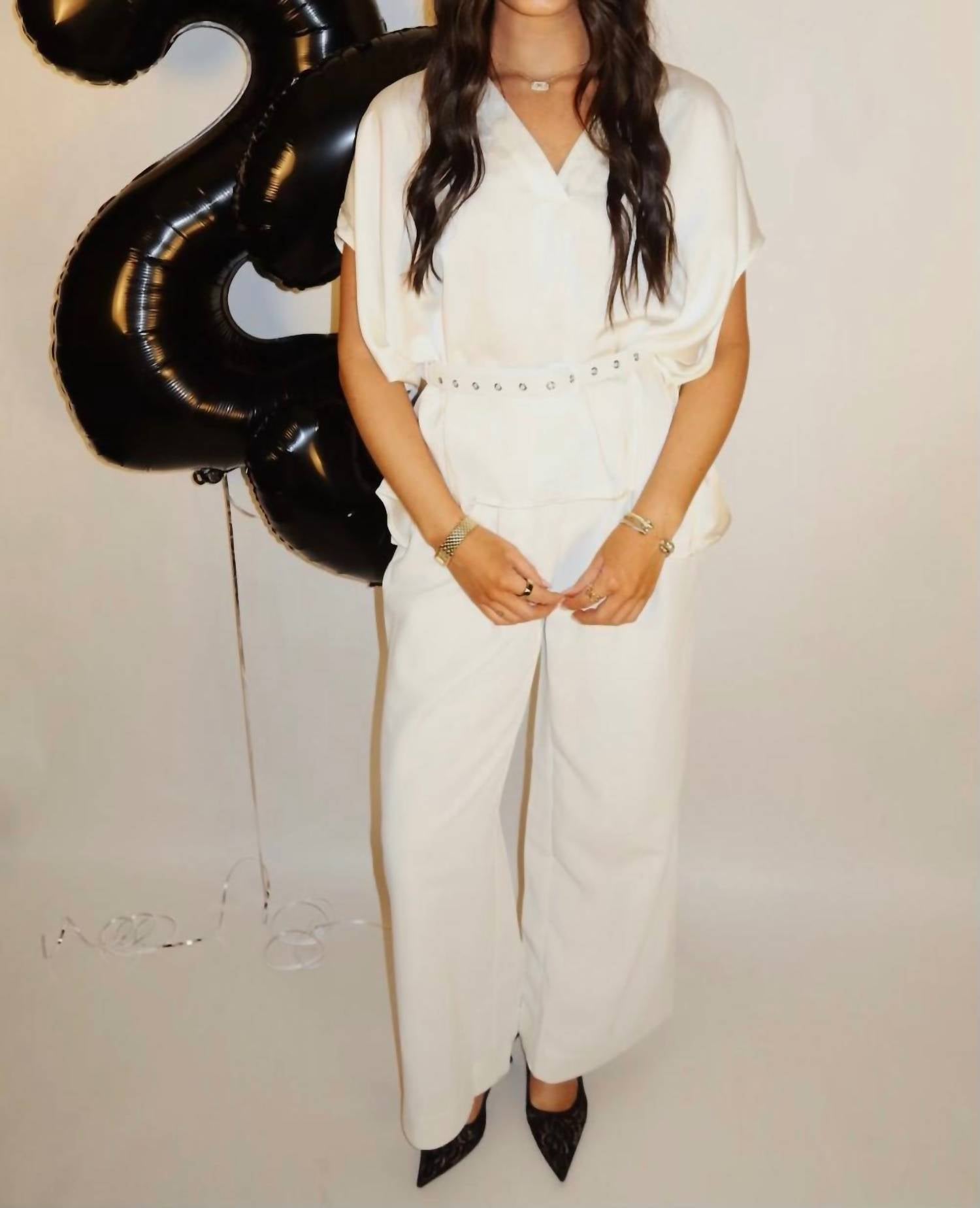 Mulla - Satin V Neck Top & Pants Set