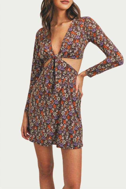 FLORAL-PRINT CUTOUT STRETCH-JERSEY MINI DRESS