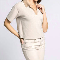Thread & Supply Calix Thin Stripe Top in tan white - women's t-shirt - alternate view