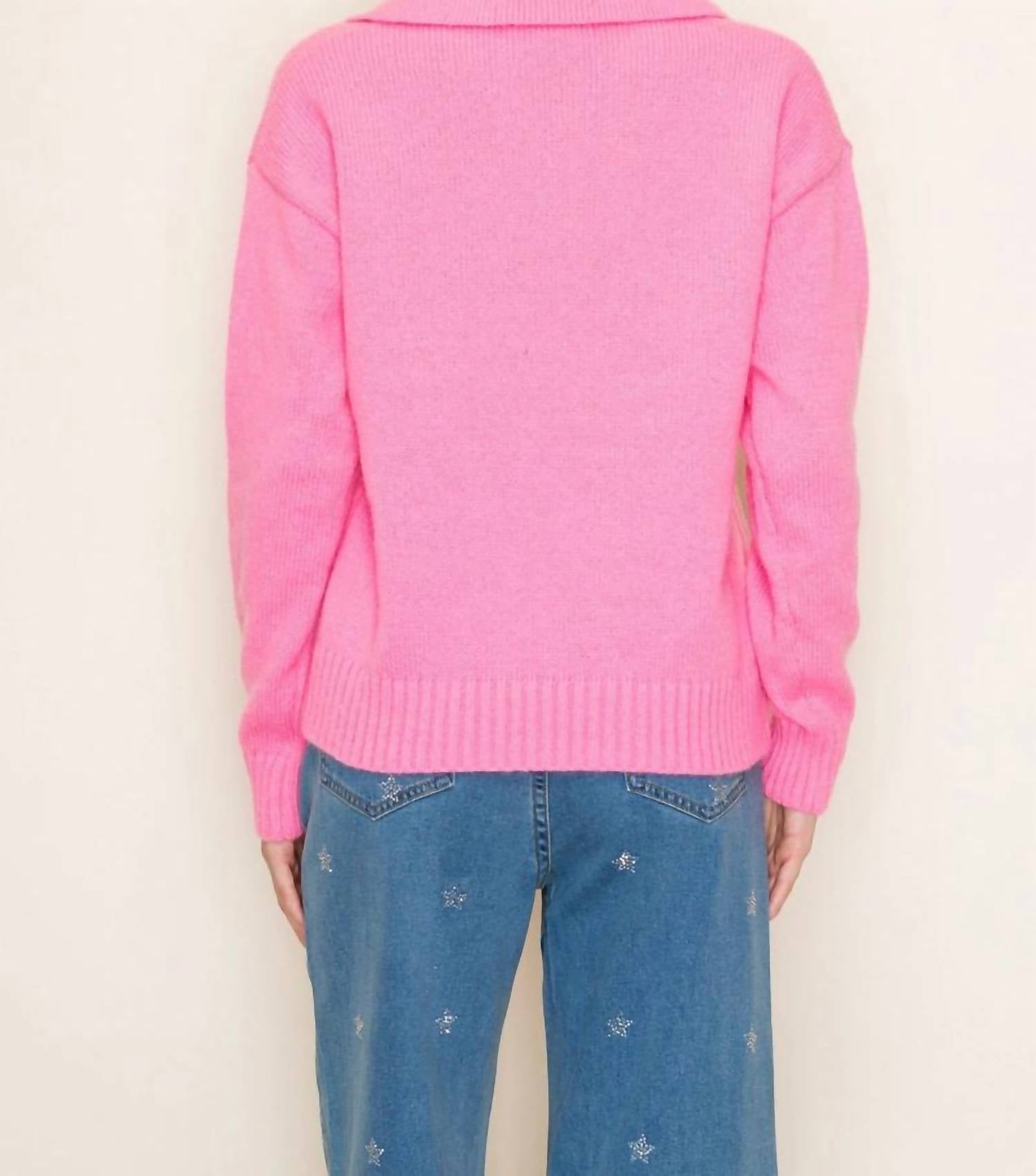 GeeGee X Lovelo 1976 Varsity Sweater Top in pink - women's sweater - alternate view