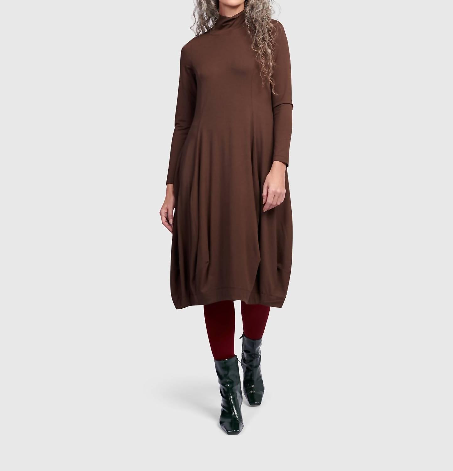 ALEMBIKA Essential Turtleneck Cocoon Dress in umber - women's dress - view 4