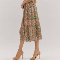 entro Botanical Print Puff Sleeve Midi Dress in natural multi - women's dress - alternate view