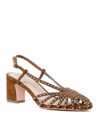 Loeffler Randall Women's Priscilla Lattice Heeled Slingback Sandals in cacao silver - women's sandal - detail view