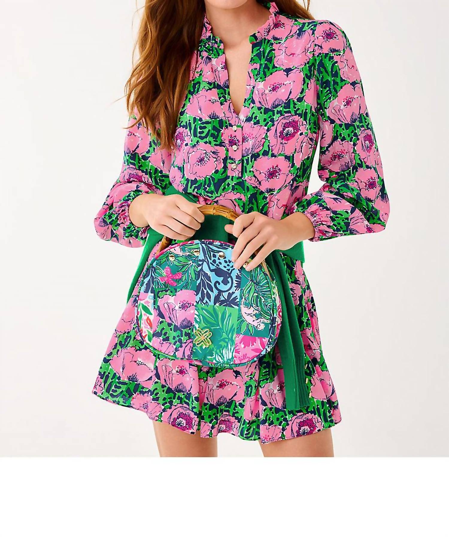 Lilly Pulitzer Evaline Silk Dress in low tide navy florrie - women's dress