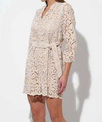 Adelyn Rae - Lina Embroidered Eyelet Scalloped Belted Dress