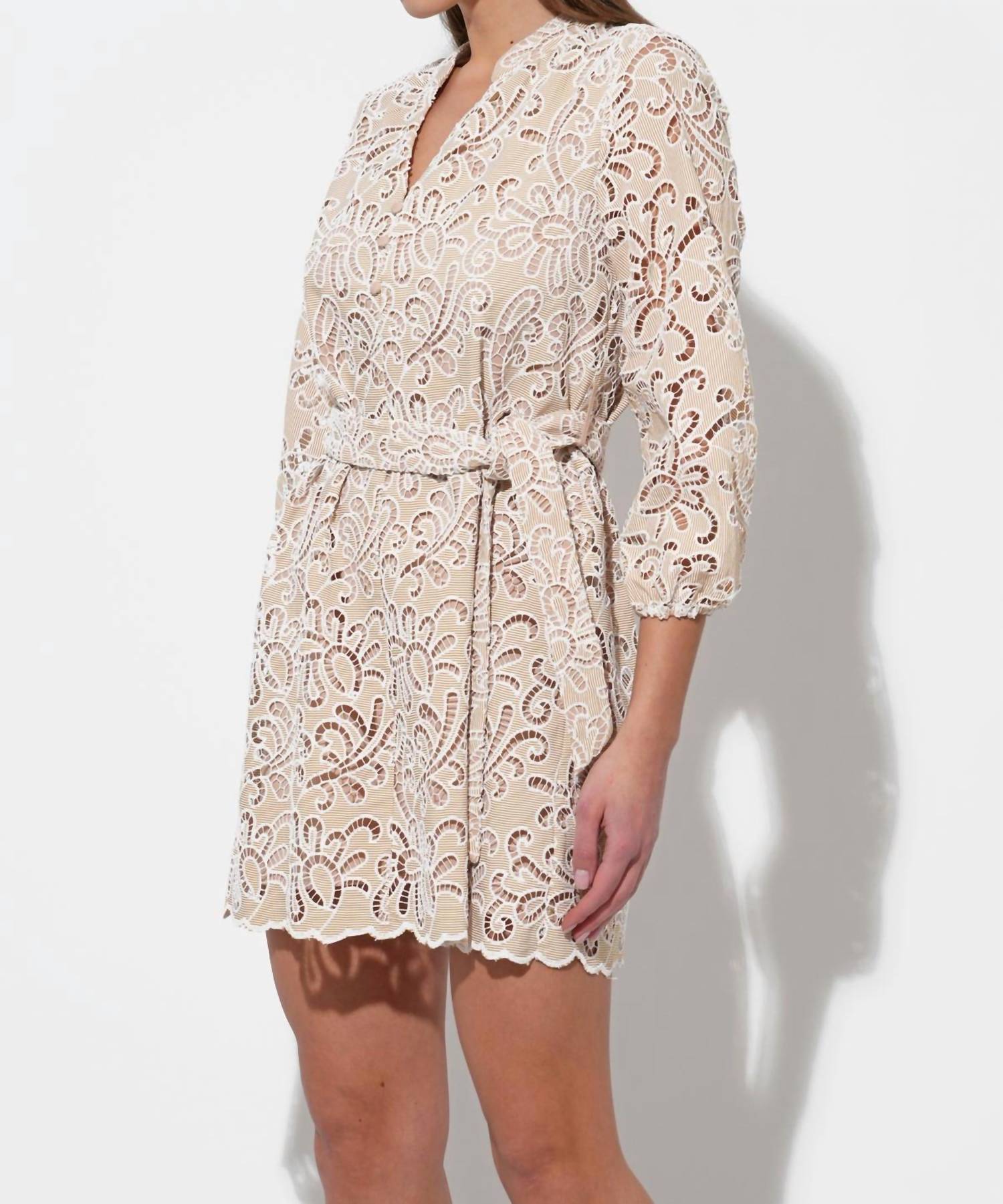 Adelyn Rae - Lina Embroidered Eyelet Scalloped Belted Dress