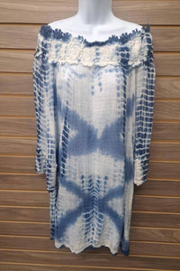 En Creme - Women's Off Shoulder Blue Tie Dye Tunic