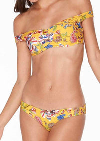 L*SPACE Pacific Bloom Ziggy Bikini Top in sunshine gold - women's swimwear - detail view