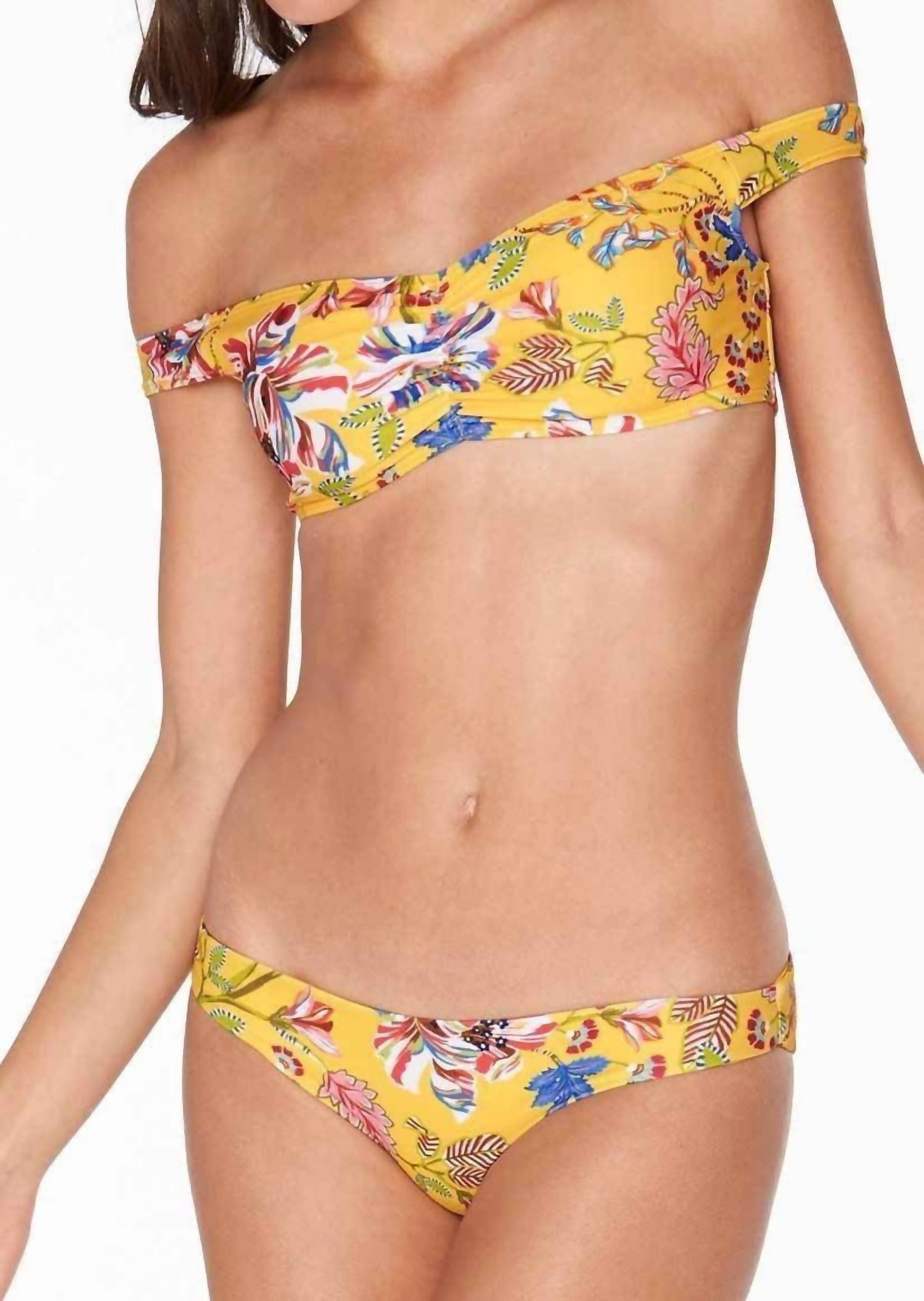L*SPACE Pacific Bloom Ziggy Bikini Top in sunshine gold - women's swimwear - detail view