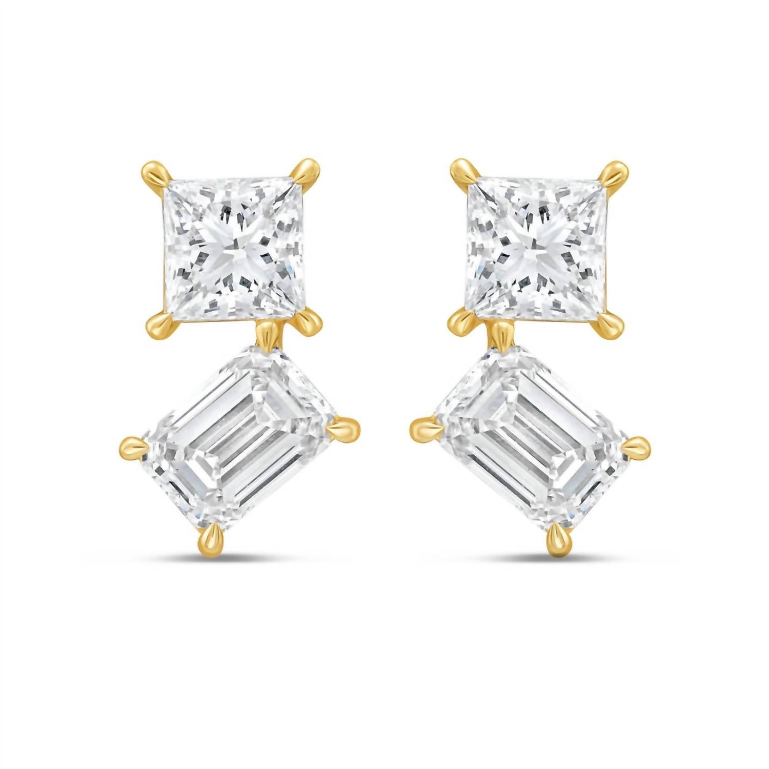 Diana M Jewels - Women's Princess & Emerald Lab-Grown Diamond Stud Earrings (8.00 Ct) - Elegant Plus