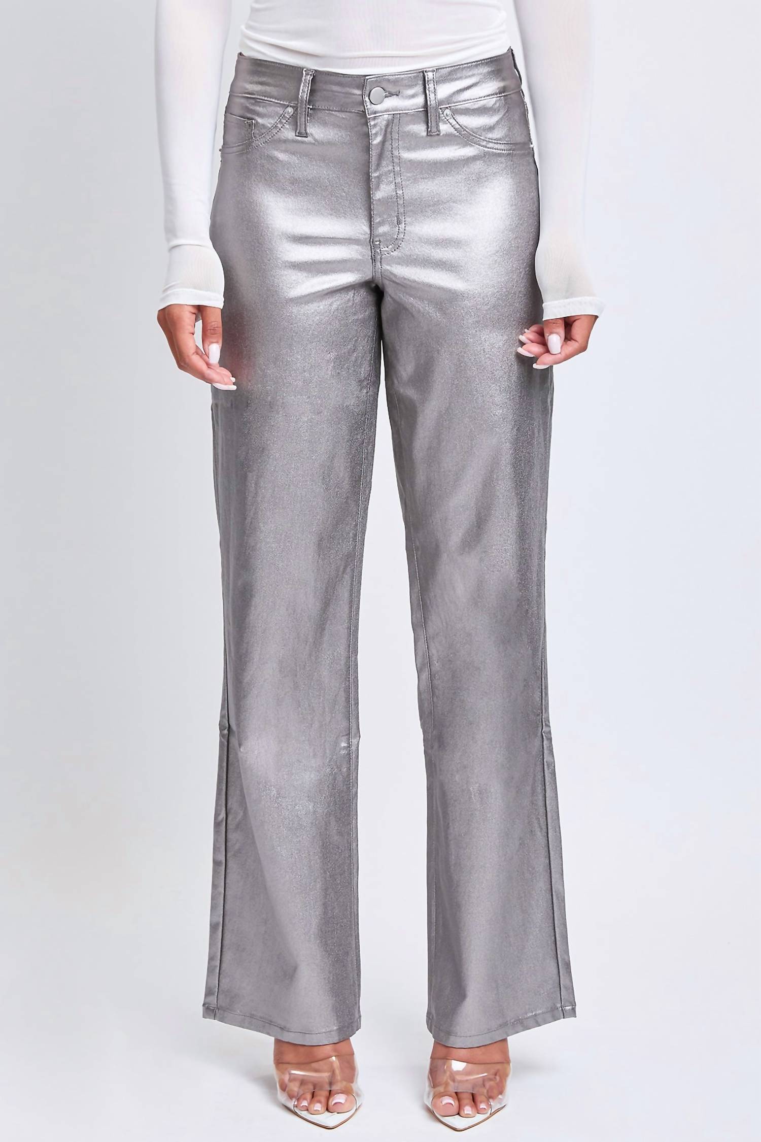 Ymi - Smoke High Rise Straight Leg Metallic Pants