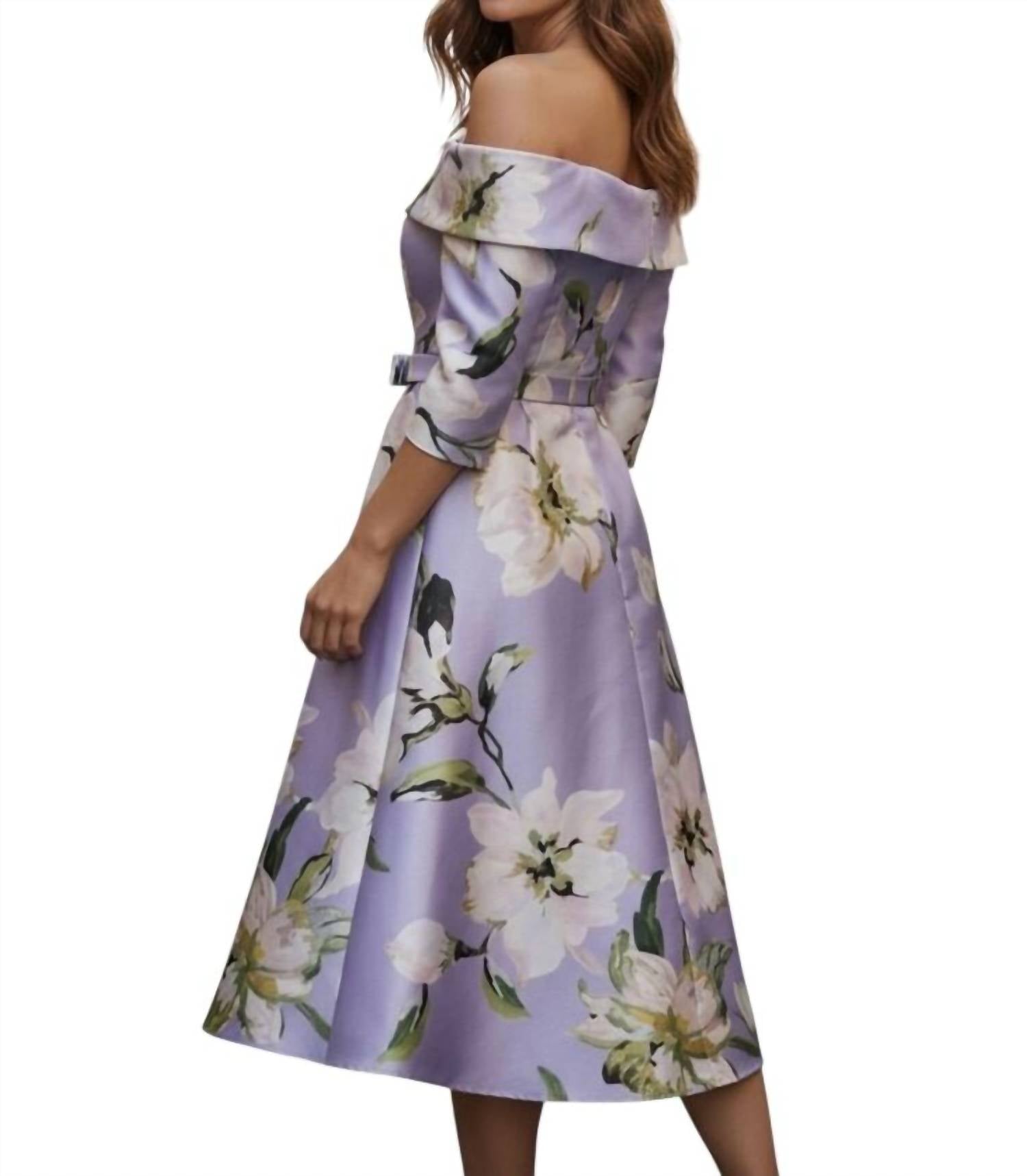 Frascara - Off The Shoulder Floral Belted Midi Dress