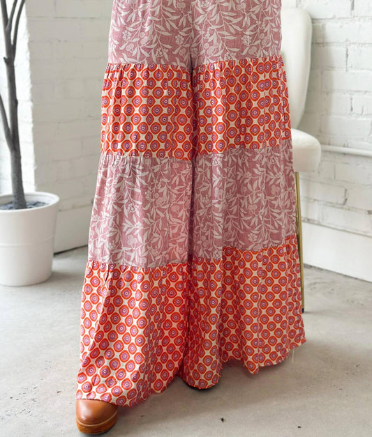 J.Nna - Boho Floral Wide Leg Pants with Pockets