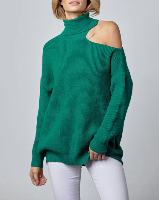 SHOULDER-BARING TURTLENECK SWEATER