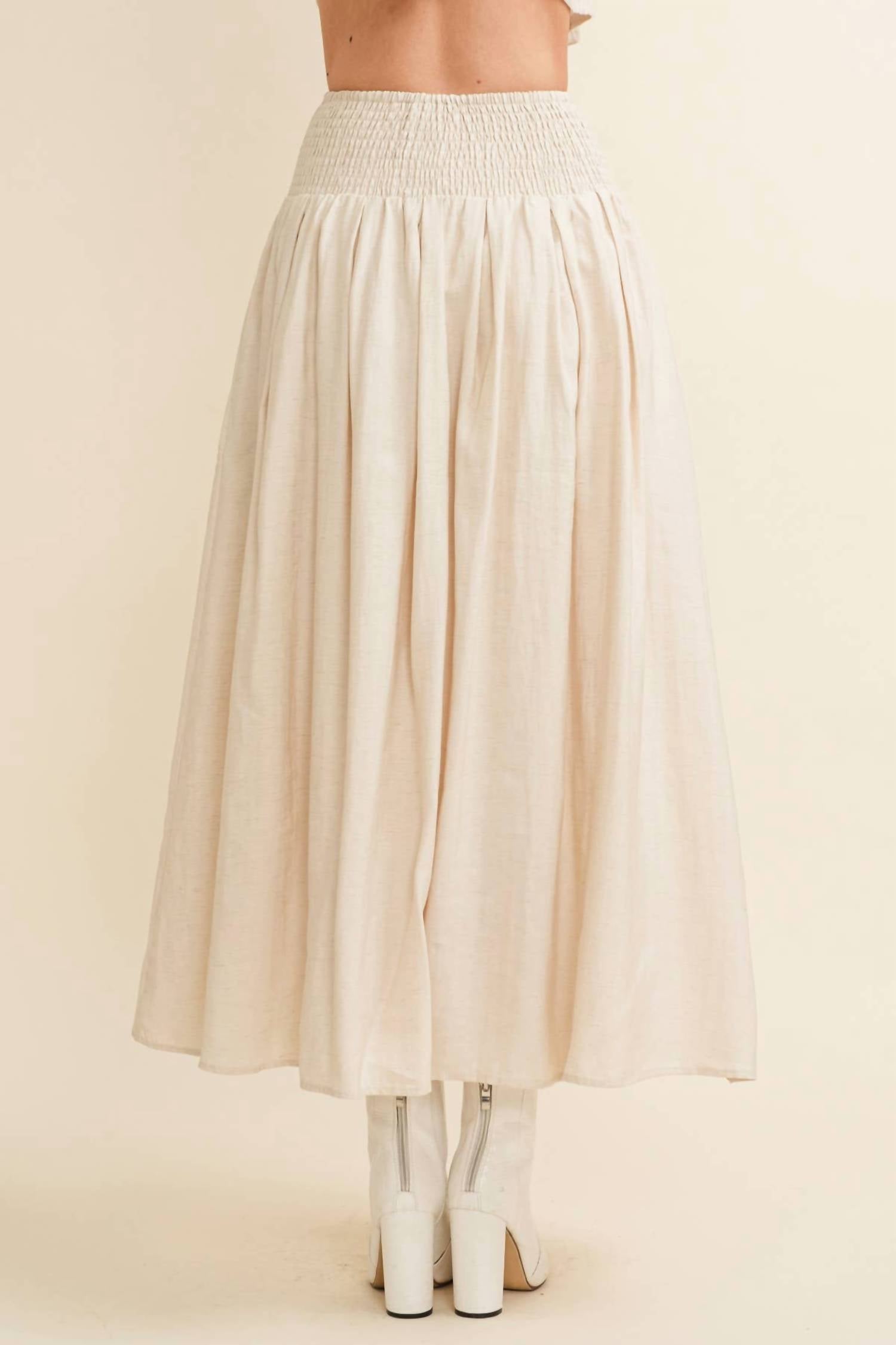 Cloud Ten Smocked Midi Skirt in cream - women's skirt - alternate view