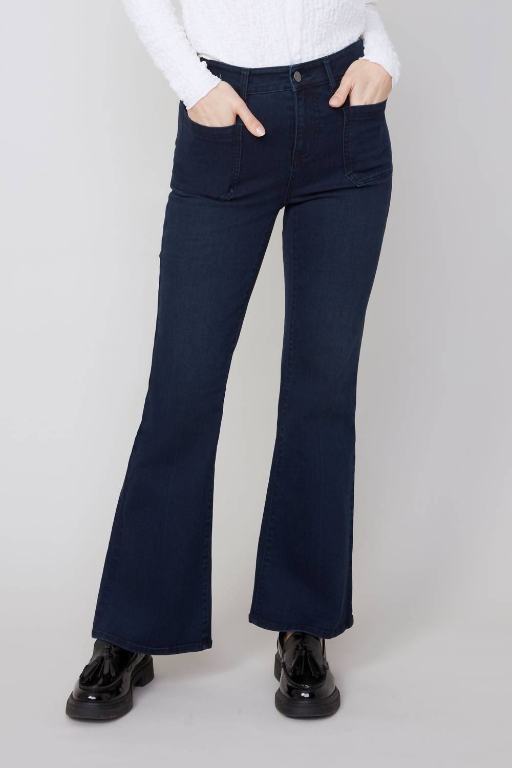 Renuar Lux Denim Flare Jeans in dark indigo - women's jeans - view 4