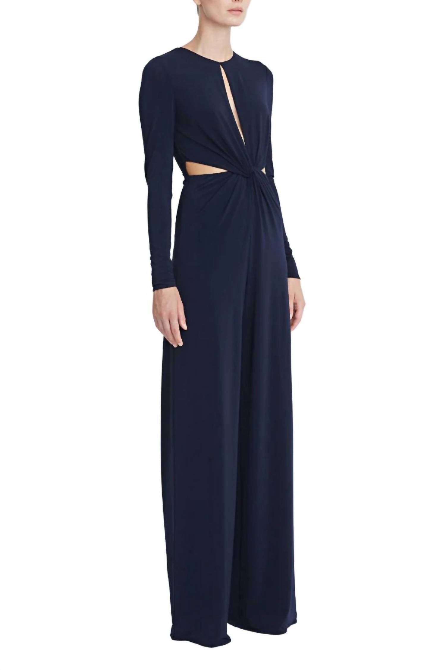 Halston Heritage - Long Sleeve Keyhole Crossed Front Jumpsuit
