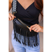 Julia Rose Valentina Removable Fringe Crossbody Sling Bag in black - women's bag - detail view