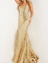 Jovani - Fitted V Neckline Sequin Gown