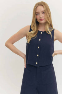 Entro - The Harper Sleeveless Linen Blend Button Front Tank