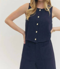 Entro - The Harper Sleeveless Linen Blend Button Front Tank