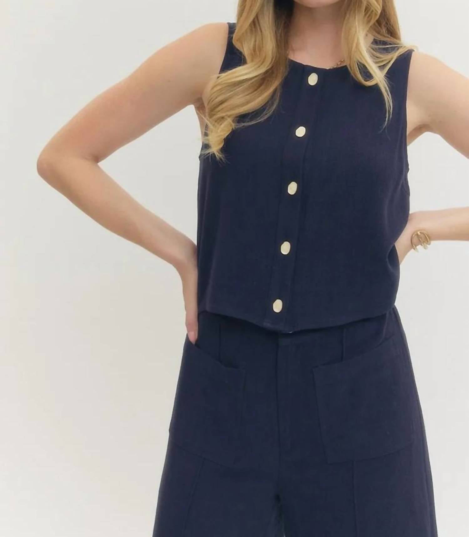 Entro - The Harper Sleeveless Linen Blend Button Front Tank