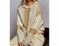 Pol - Long Sleeve Printed Double Gauze Woven Contrast Knit Top