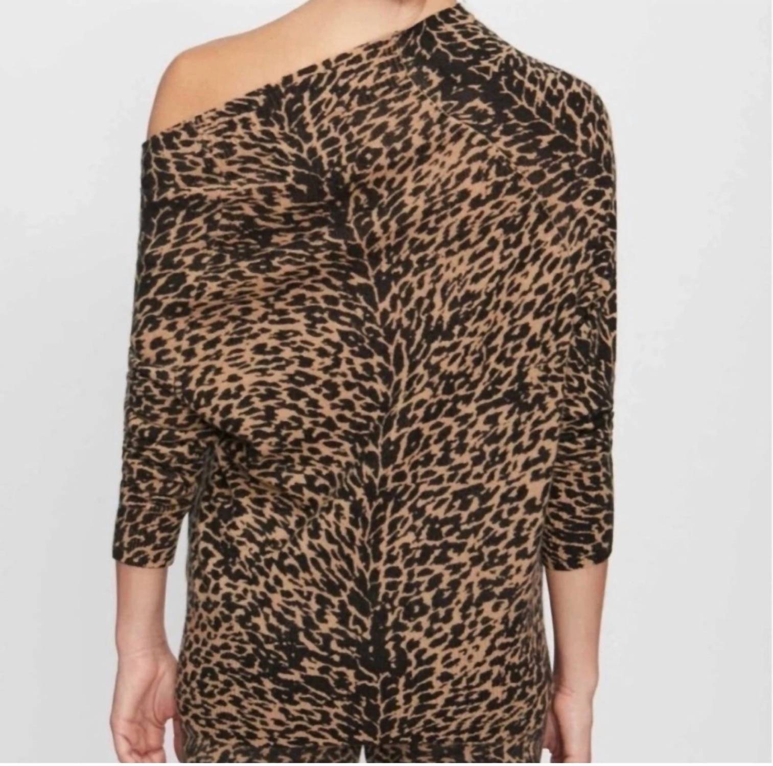 Brochu Walker - Cashmere Off Shoulder Animal Print Sweater
