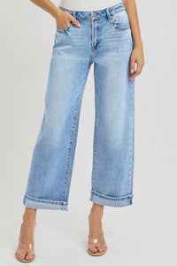 RISEN High Rise Ankle Boyfriend Cuffed Jeans in light wash - women's jeans