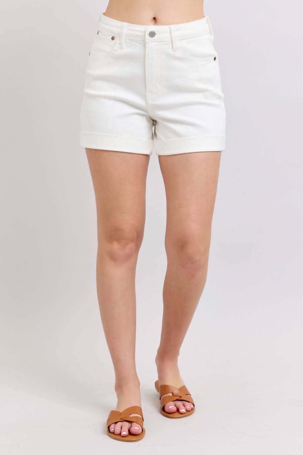 Judy Blue High Waist Double Roll Cuff Shorts in white - women's shorts - view 4