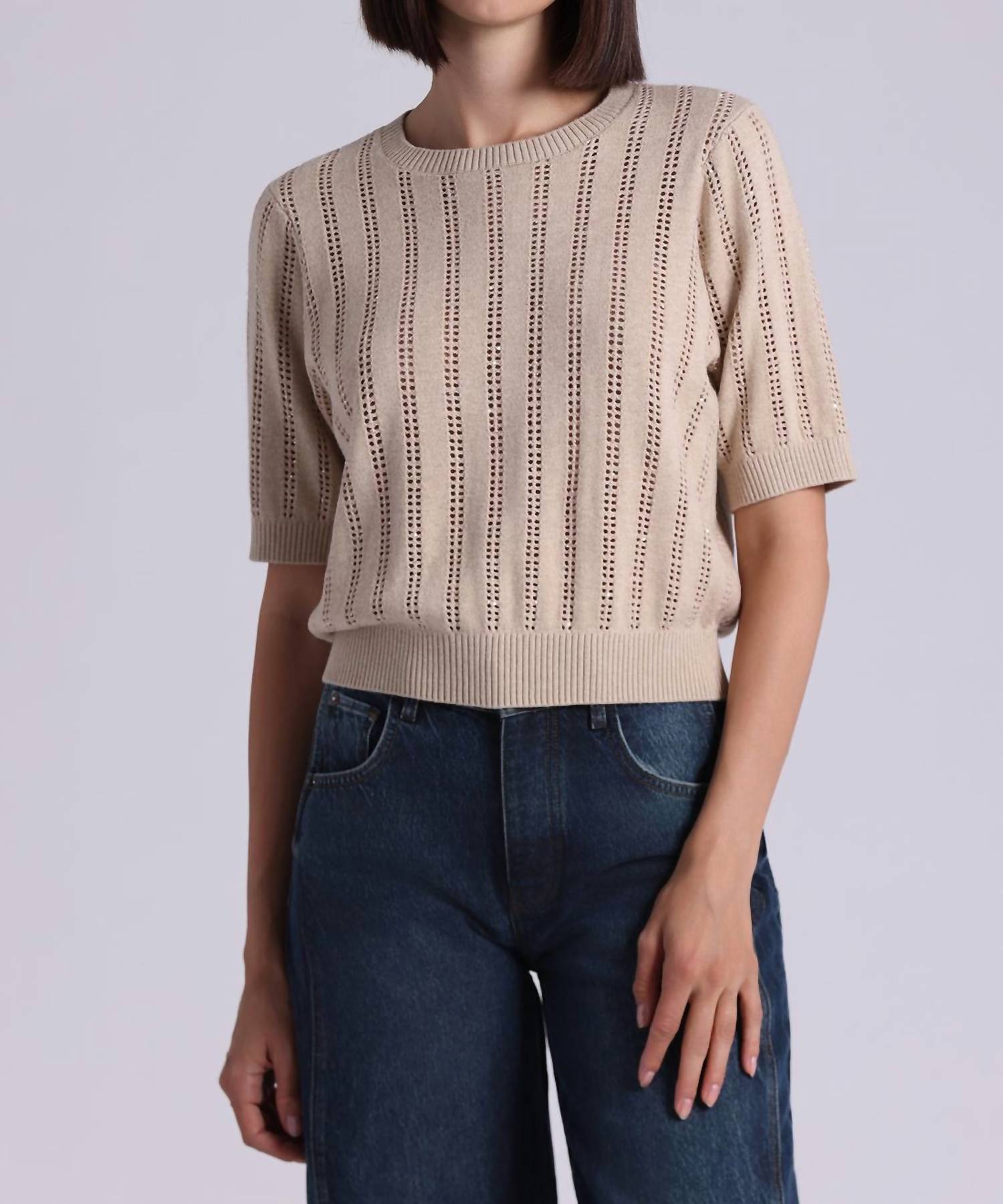 Minnie Rose - Pointelle Sparkle Short Sleeve Crew Top