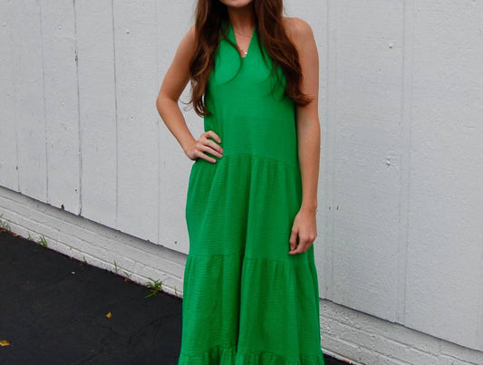 Meet Me In Santorini - Scarlett Halter Scooped Back Maxi Dress