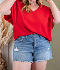 ee:some Cuffed Short Sleeve V-neck Top in wine - women's t-shirt - alternate view