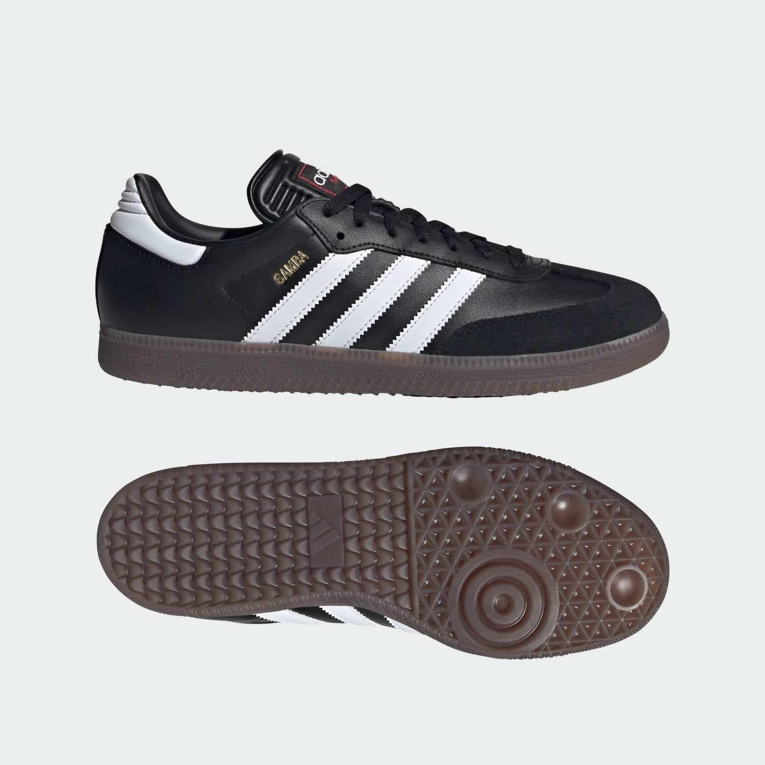 adidas Men’s Samba Leather Indoor Soccer Classic Sneakers in core black cloud white vivid red - men's shoe - alternate view