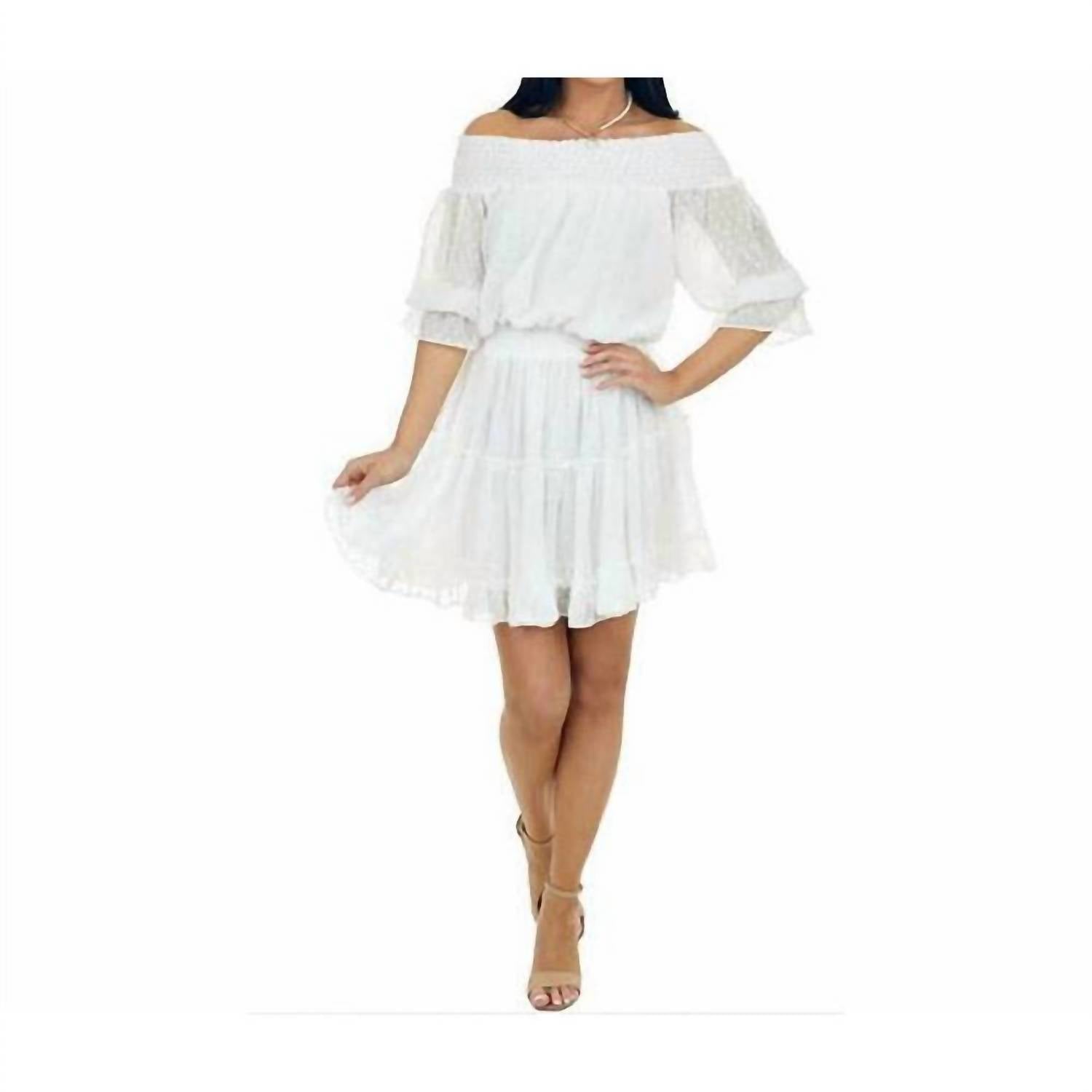 Bluivy - Swiss Dot Off Shoulder Dress