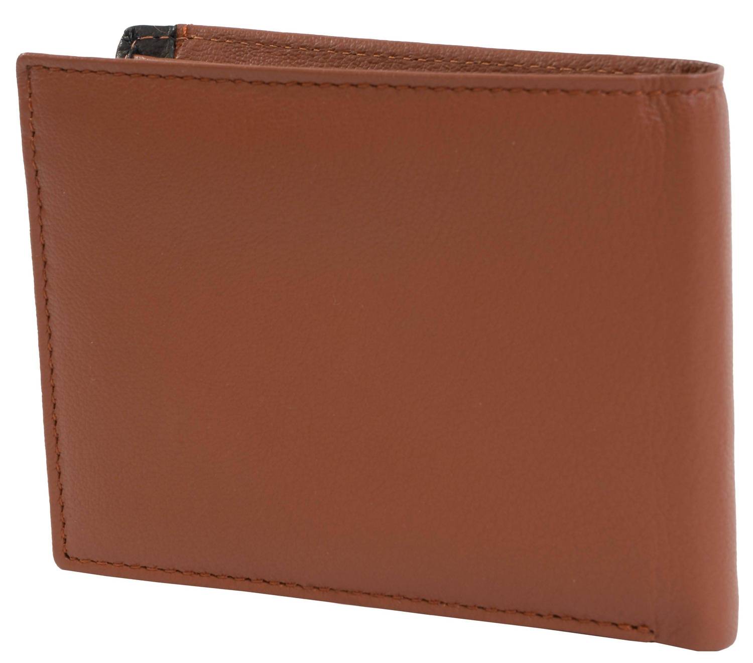 Jack Abrahams Men's Goat Nappa Leather Bi-fold Wallet in cognac black - men's bag - alternate view
