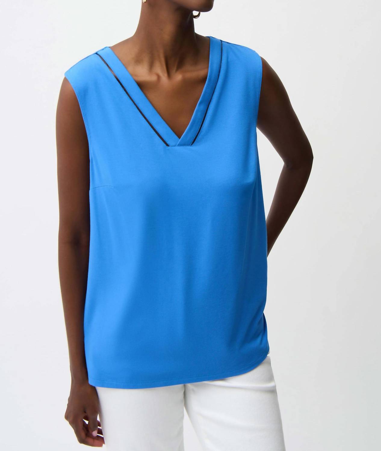 Joseph Ribkoff - Rayon Jersey Sleeveless Straight Top With Sheer Trim